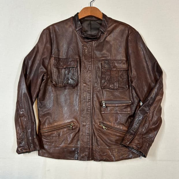 M) 빈티지 멀티 포켓 이탈리안 램스킨 레더 양가죽 자켓