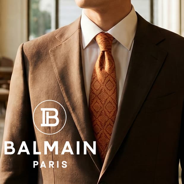 피에르 발망 실크 오렌지 기하 패턴 넥타이 9.5cm A+등급 K1670