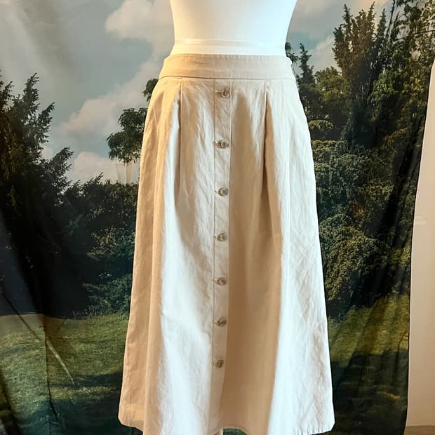 Button Detail Cotton Midi Skirt
