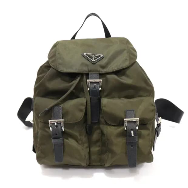 프라다 1BZ677 카키 나일론 은장 트라이앵글 스몰 벨라 백팩