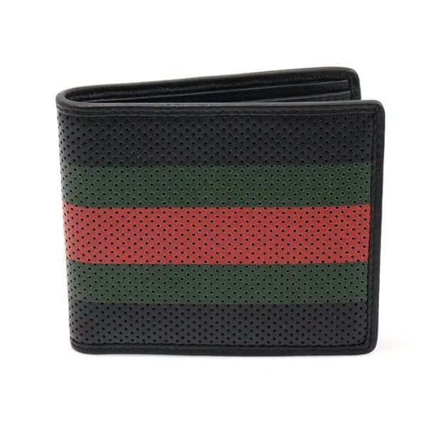 구찌 352263 블랙 레더 WEB 퍼포레이티드 반지갑 EP98954GU