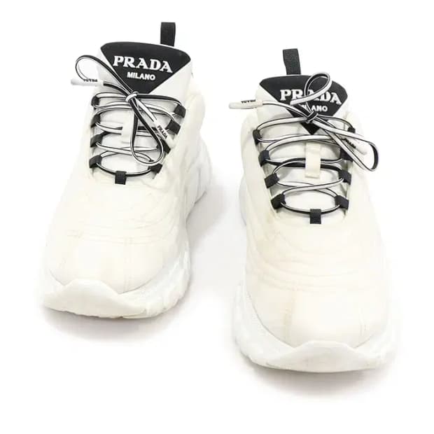 프라다 1E655M 화이트 리나일론 개버딘 스니커즈 CO61896PR