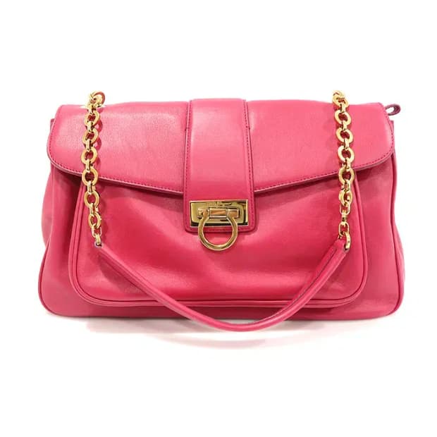 페라가모 21 E463 핑크 레더 금장 간치니 숄더백 EP79034FE