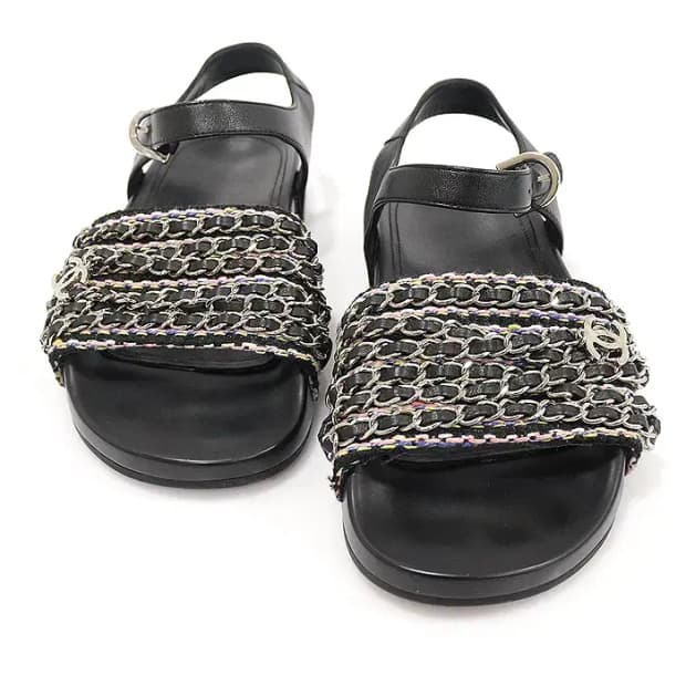 샤넬 G31764 멀티 컬러 트위드 체인 여성 샌들 CO26849CH