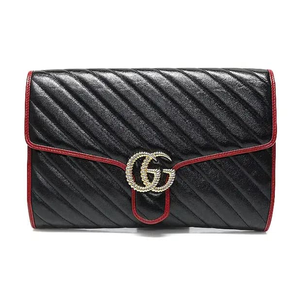 구찌 498079 블랙 레드 GG 마몽 금장 클러치 GG45003GU