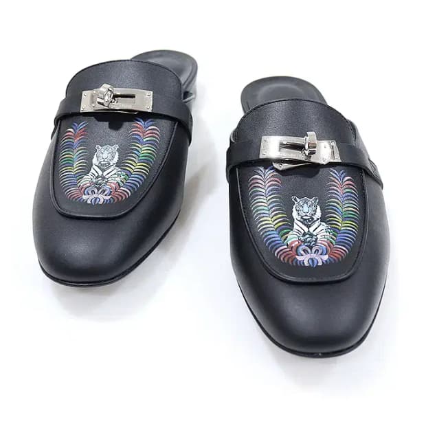 에르메스 H2220705Z 블랙 타이거 오즈 뮬 여성 샌들 02789HE