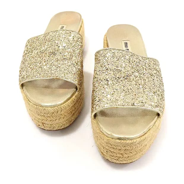 미우미우 5XX047 글리터 에스파듀 플랫폼 여성샌들 CO16075MIU