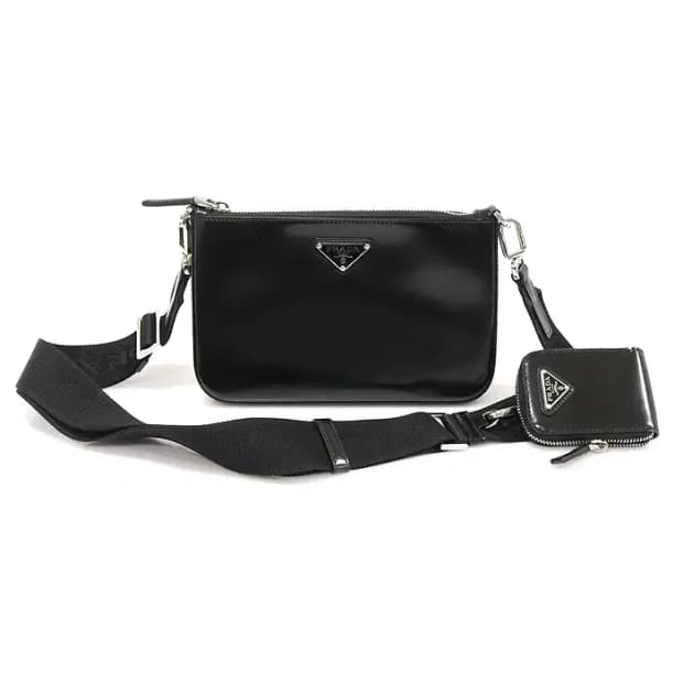 프라다 2VH129 블랙 브러시드 레더 은장 크로스백 EP66471PR
