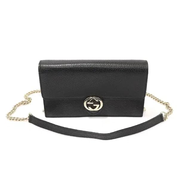 구찌 510314 블랙 레더 체인 미니 클러치 크로스백 EP71465GU