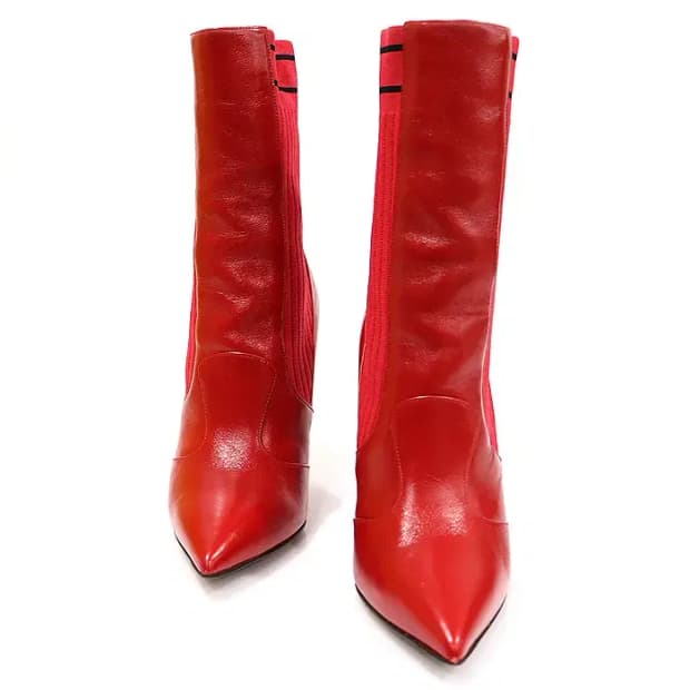 펜디 8T6645 레드 카프스킨 니트 하이힐 앵클부츠 CO22391FD