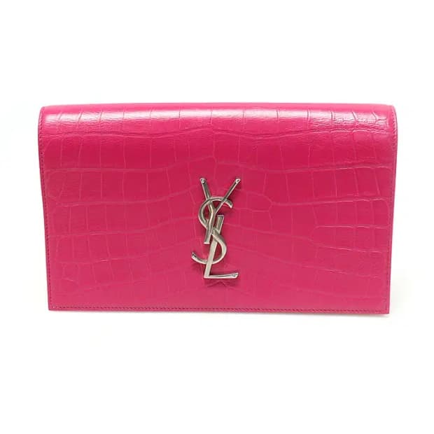 생로랑 400409 핑크 크로커다일 패턴 은장 클러치 45674YSLC