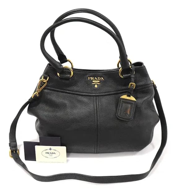 프라다 BN1777 블랙 비텔로 다이노 금장 토트 EP15049PR