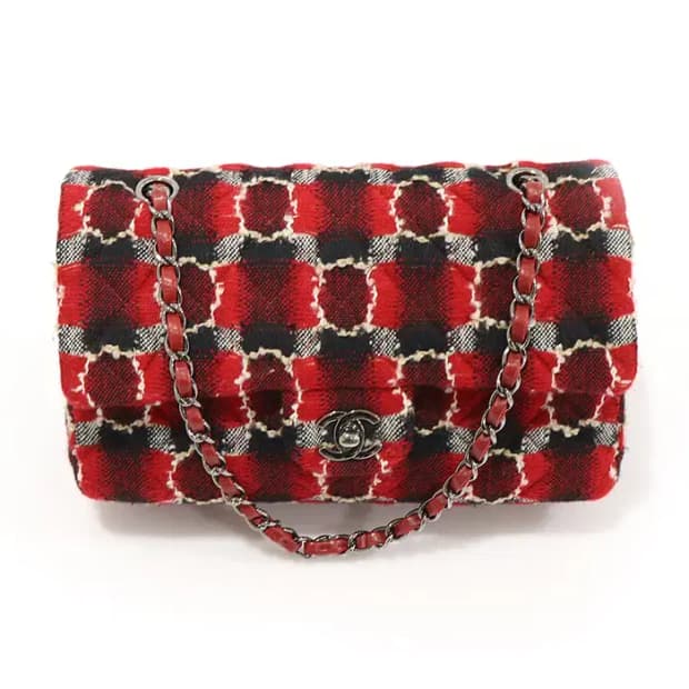 샤넬 A01112 트위드 은장 클래식 미듐 플랩 숄더백 CO39784CH