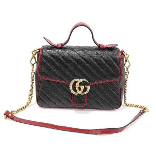 구찌 498110 블랙 레드 GG 마몽 탑핸들 스몰 EP84165GU