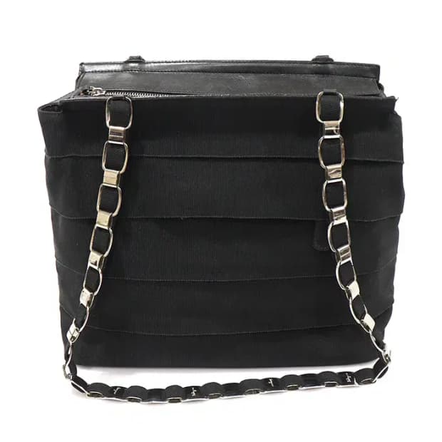 페라가모 21 6690 블랙 패브릭 은장 체인 숄더백 EP19195FE