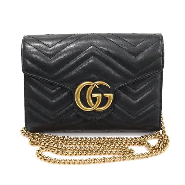 구찌 474575 블랙 GG 마몽 미니 체인 크로스백 CO30397GU