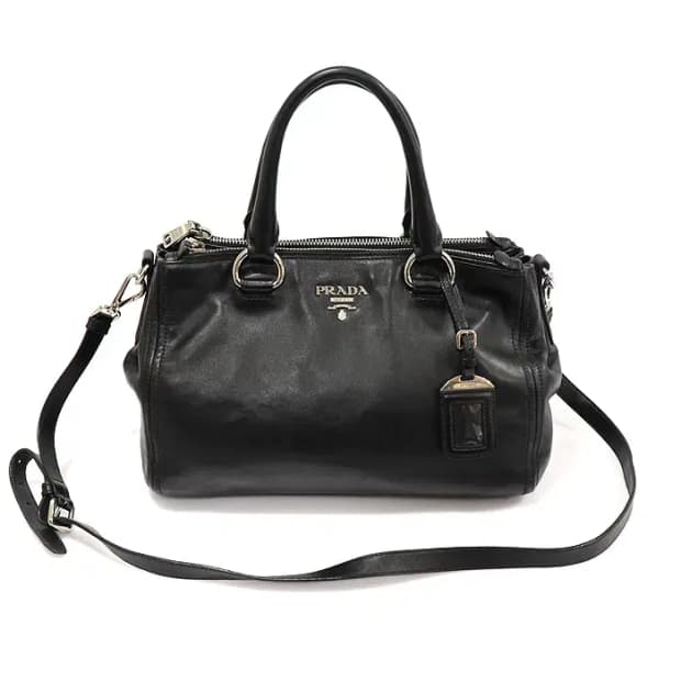 프라다 BN2866 블랙 소프트 카프스킨 은장 더블 짚 CO49327PR