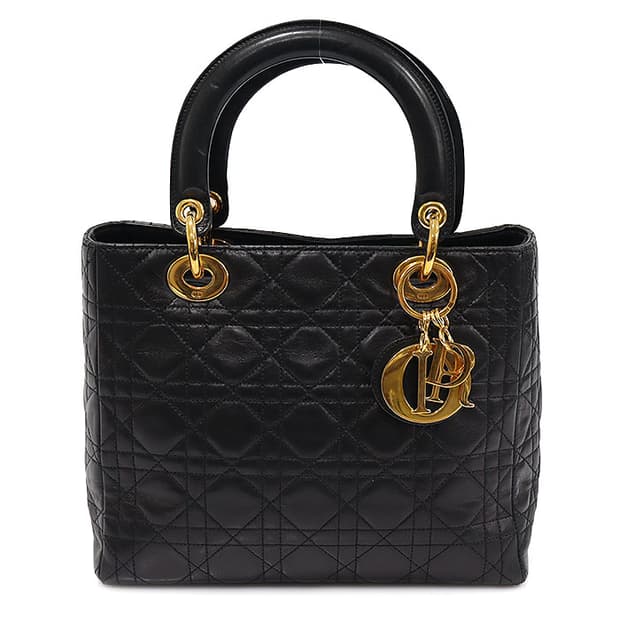 크리스챤디올 블랙 까나쥬 레이디 디올 미듐 토트백