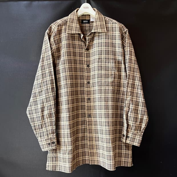 L) 90s BOSS Made in Italy 텍스처드 체크 셔츠