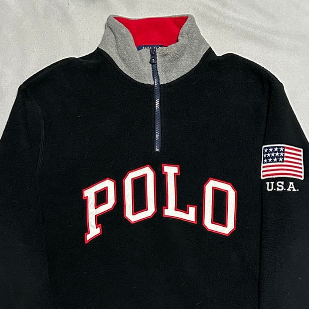 M 폴로랄프로렌 빅로고 성조기 반집업 플리스