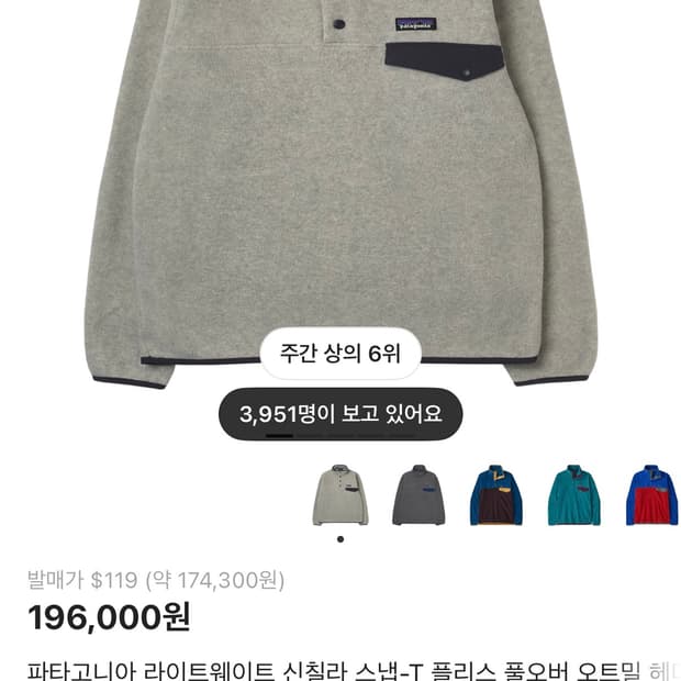 파타고니아 신칠라 라이트 웨이트