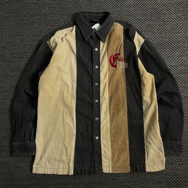 00s 후부 올드스쿨 박시핏 데님 캔버스 셔츠o 4273