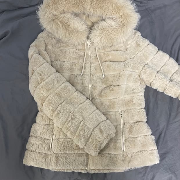 오네갸루 퍼 자켓 리버시블 후드 집업 아우터 베이지 빈티지 로걀