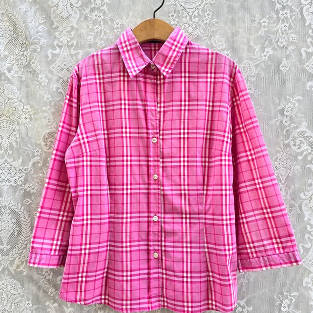 버버리 타탄체크 칠부 셔츠