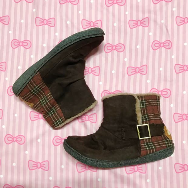 Moz 군밤 체크 셔링 부츠 모리신발 하구미신발