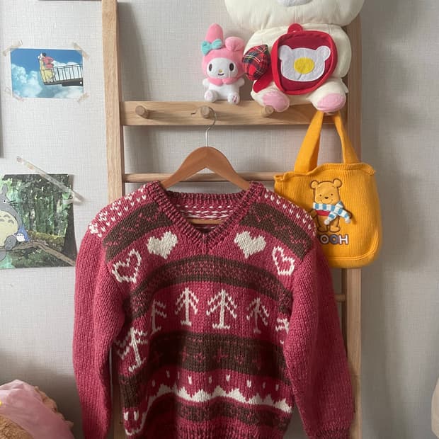 모리걸 빈티지 노르딕 딸기초코 울 니트🍓🤎