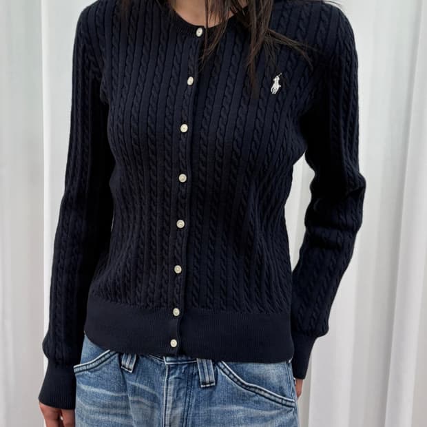 [XL/16]폴로 랄프로렌 걸즈 케이블 니트 가디건 navy