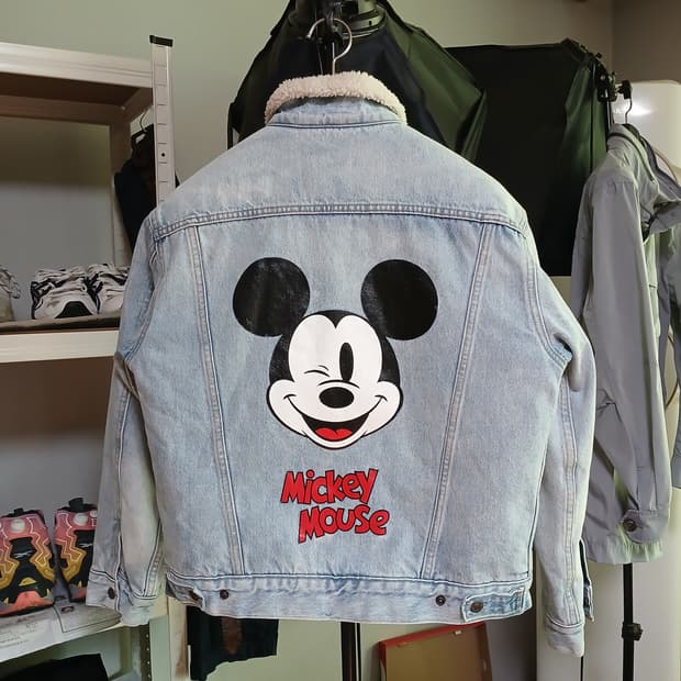 levis 리바이스 미키마우스 양털 쉐르파 데님 자켓 연청 청자켓