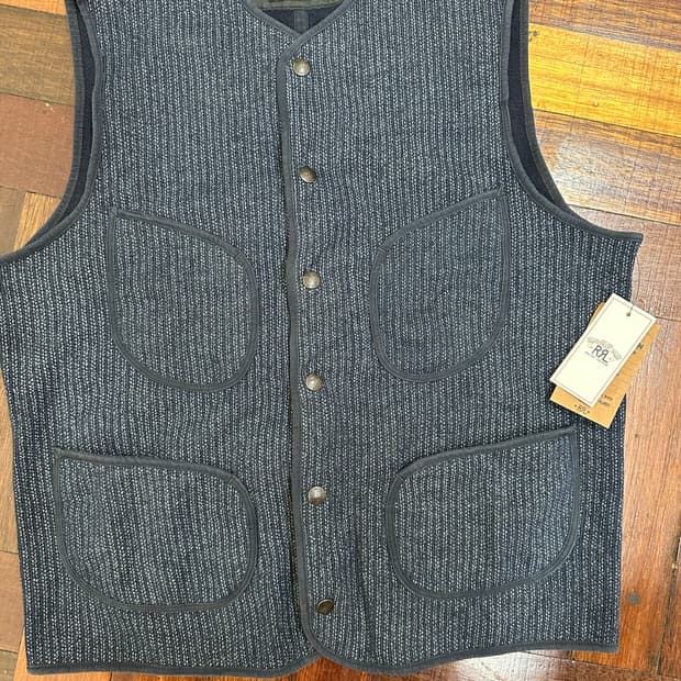 rrl 프린트 인디고 플리스 베스트 L