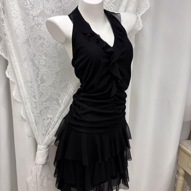 black frill one piece