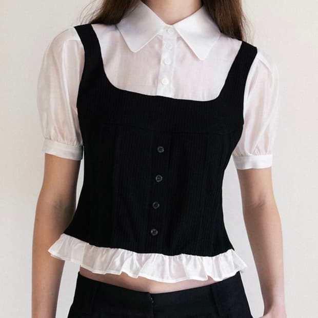 구해요) 더티스 thetis 핀턱 뷔스티에 하프 셔츠