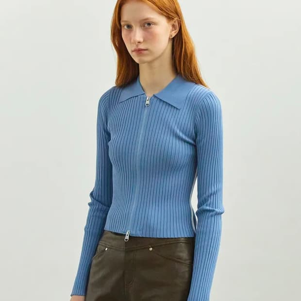 마리떼 W SLIMFIT RIBBED ZIPUP CARDIGAN blue