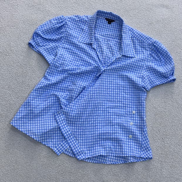 S 게스 체크 벌룬 여성 블라우스 0414E