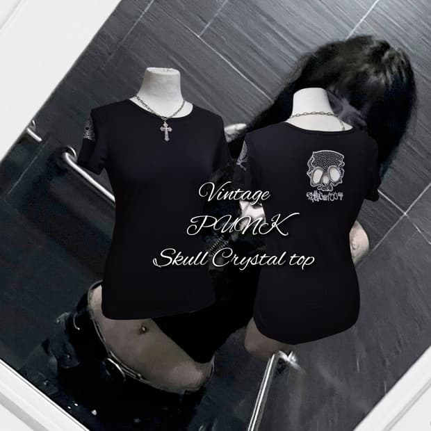 Vintage PUNK Skull Crystal top