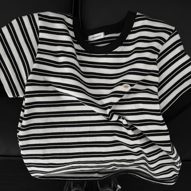 어텀 스트라이프 반팔티셔츠