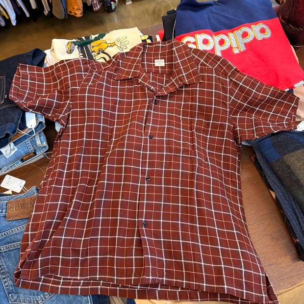 90 ~ 00s DEPT. 오픈카라 체크 반팔 셔츠 L XL