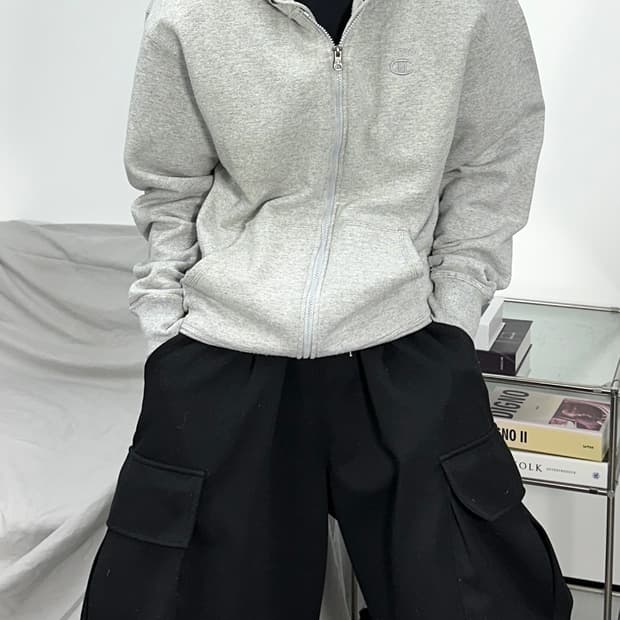 챔피온 그레이 후드집업 L