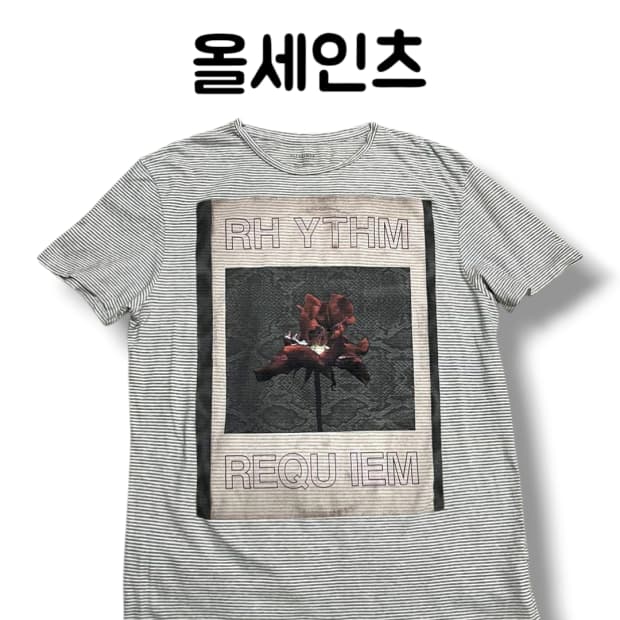 올세인츠 스트라이프 플라워 빅프린팅 반팔 티셔츠 사이즈 M