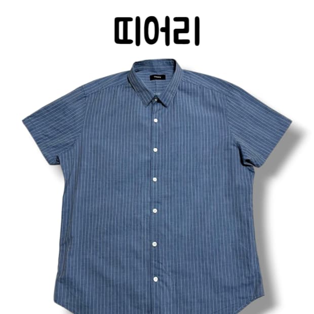 띠어리 네이비 스트라이프 코튼 하프 셔츠 사이즈 L