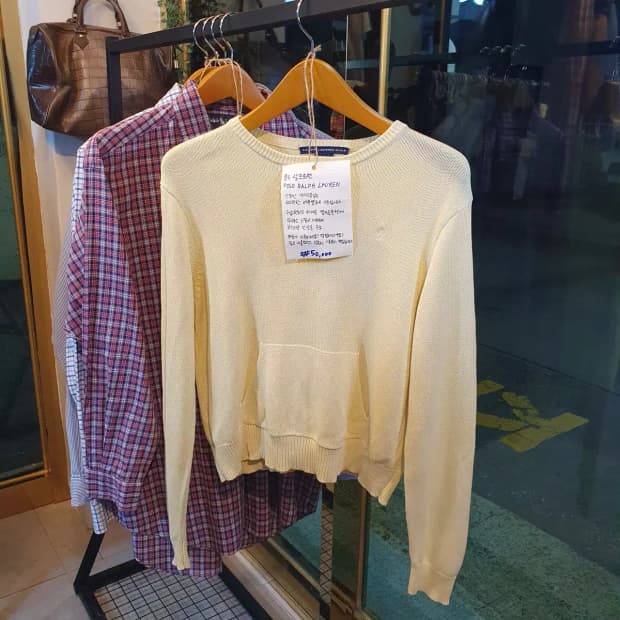 실사이즈 95 폴로 랄프로렌 골프 옐로우포니 로고 캥거루 포켓 니트