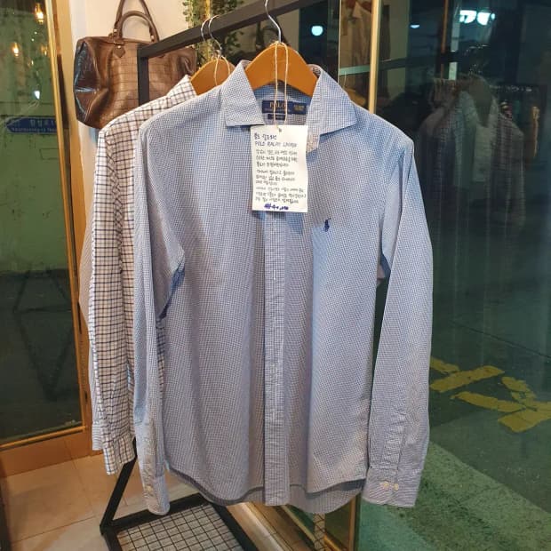 15 1/2사이즈 폴로 랄프로렌 네이비포니 로고 커스텀핏 클래식 체크셔츠