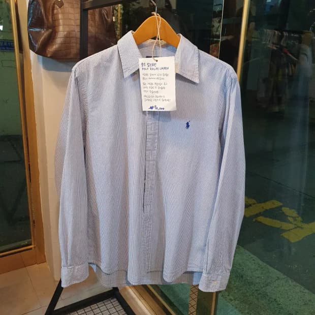 L사이즈 폴로 랄프로렌 네이비포니 로고 클래식핏 스트라이프 셔츠