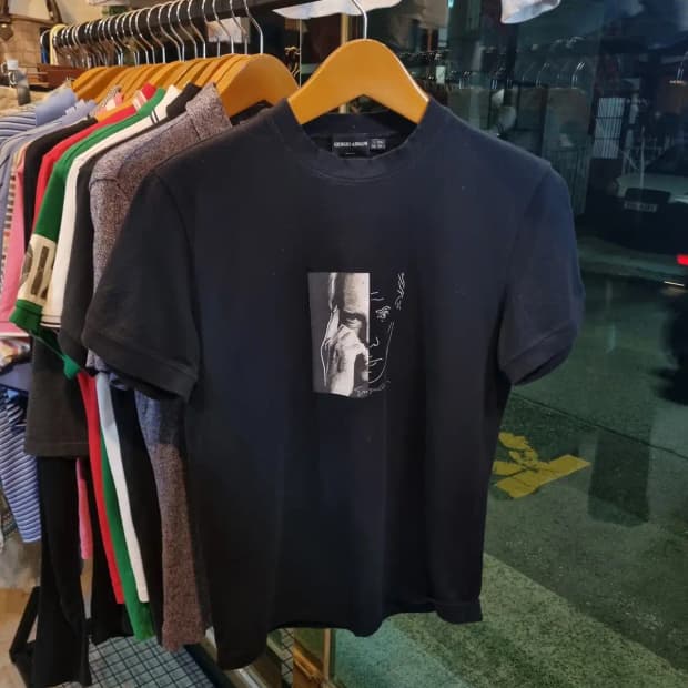 조르지오 아르마니 디자이너 페이스 프린팅 티셔츠 105사이즈