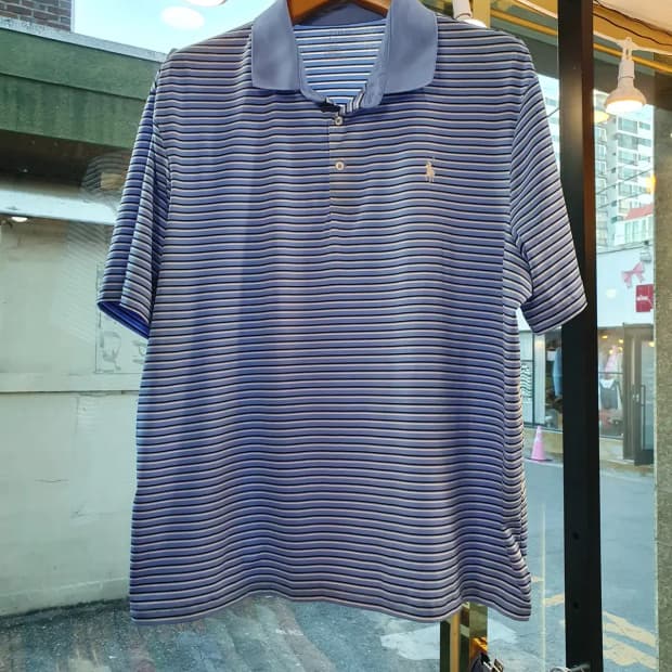 XL사이즈 폴로랄프로렌 화이트포니 멀티 스트라이프 스판 카라티 피케티