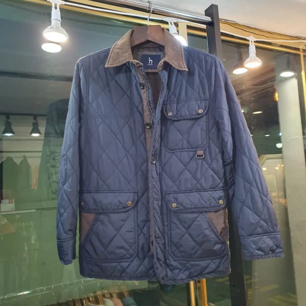 헤지스 자수로고 캠튼 퀼팅 스웨이드 코듀로이 배색자켓 95사이즈