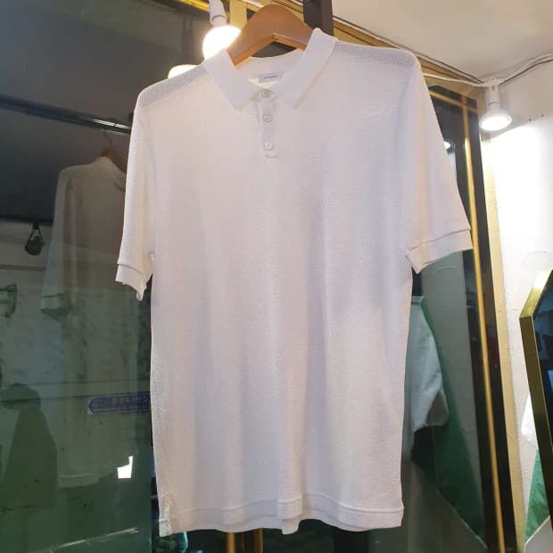 질샌더 52사이즈 심플 클래식 버드아이 피케티 카라티 화이트